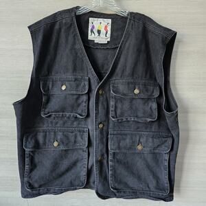 Vintage UMEN HipHop MOTO Cotton Denim Utility Vest Men Size L Cargo Back Pockets